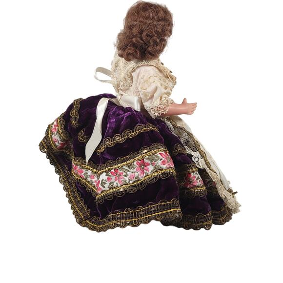 Vintage 7"  Folk Doll with Purple Velvet Dress and Lace Details - Picture 5 of 13